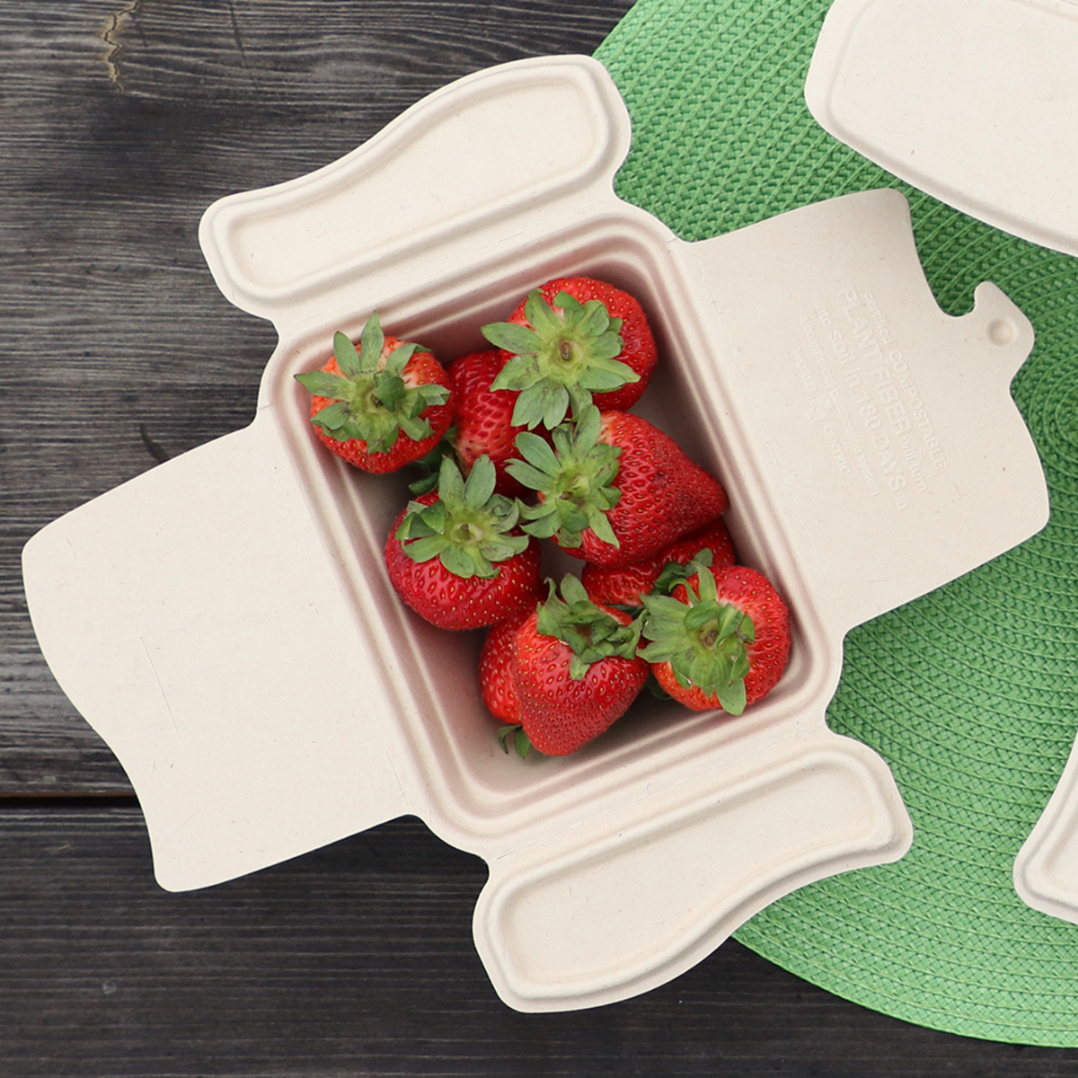 24oz Fiber COMPOST-A-PAK filled with strawberries.