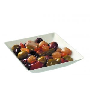 8.5 oz Small Rectangular Bowl with olives and salad