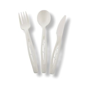 Compostable CPLA- Heavy Weight 6.5" Cutlery Set- White