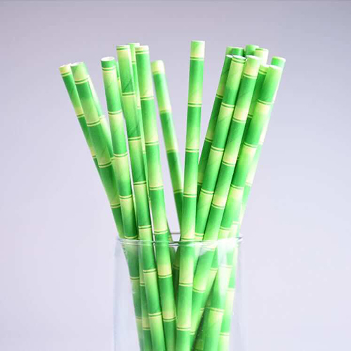 Jumbo Paper Straws Bamboo Green Straw in a container.
