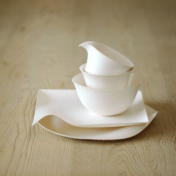Wasara Elegant Disposable Food Containers, dinnerware arranged on a wooden table.