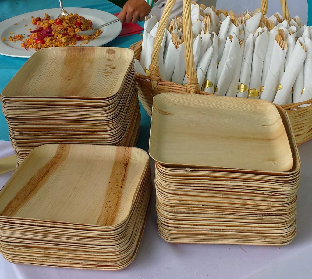three Stack of square Palm Leaf Disposable Plates